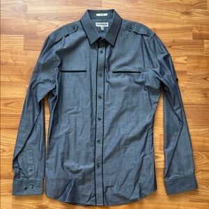 Express Men's Blue Grey Button-Down Shirt